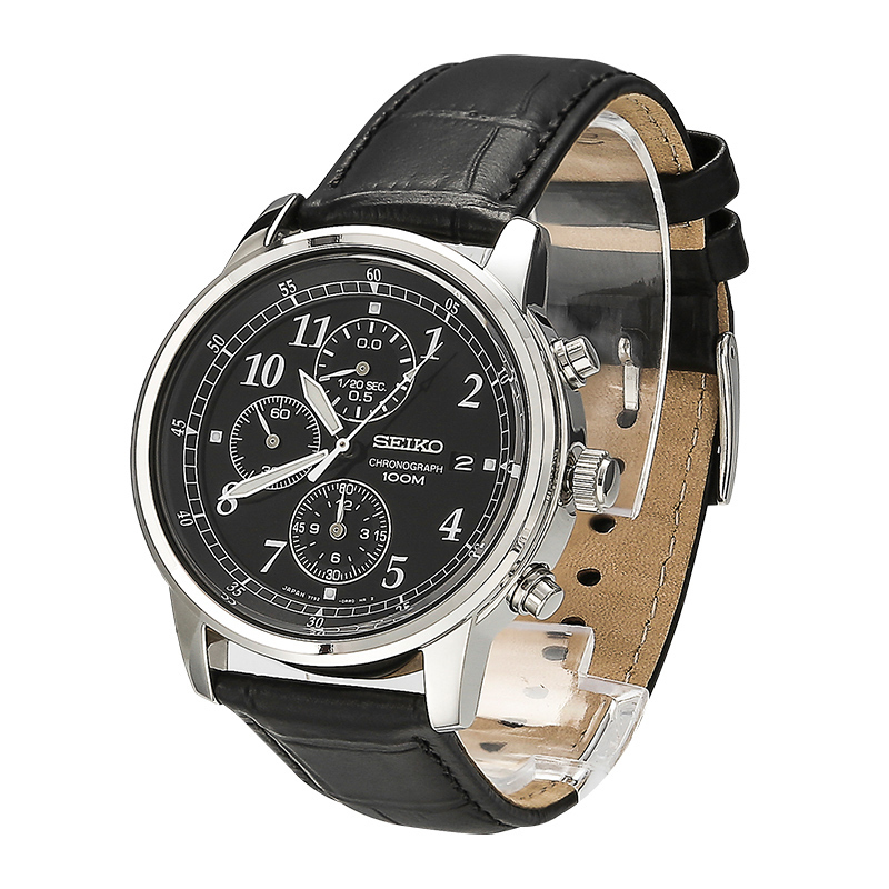 seiko日韩品牌正品原装精工chronograph日历夜明石英表男皮带三眼盘