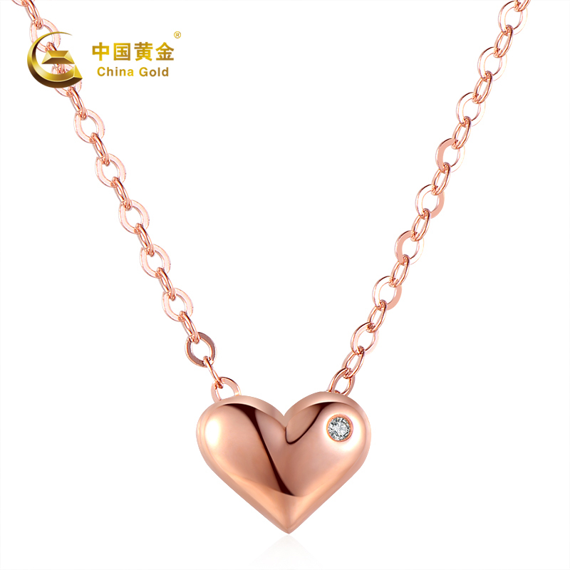 中国黄金18k金钻石爱心吊坠