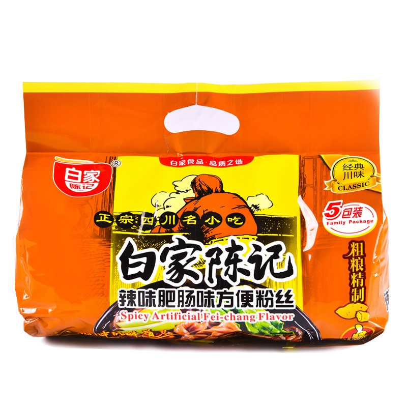 白家陈记 辣味肥肠味方便粉丝五包装 540g 白家粉丝 四川特色小吃肥肠粉 非油炸方便食品