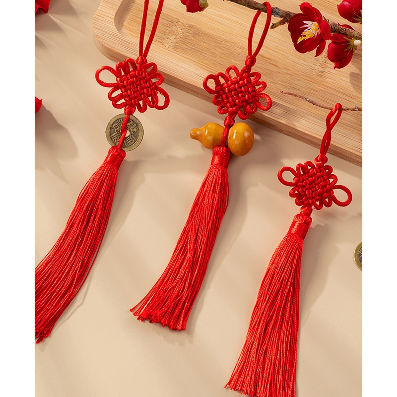 古达中国结挂件小号迷你装饰手工同心结平安扣挂线绳红色挂饰