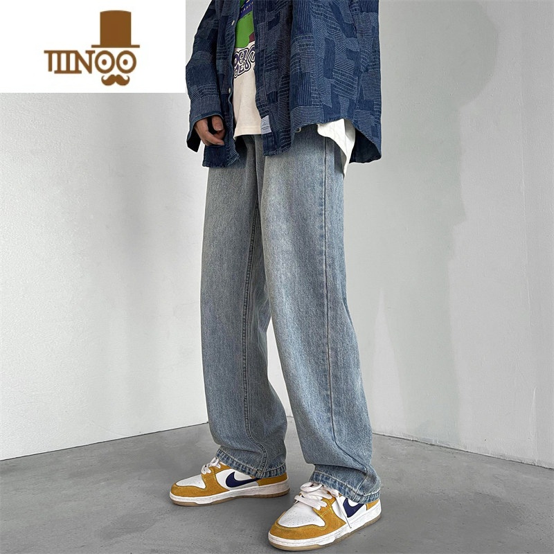YANXU浅色高街牛仔裤男潮牌宽松直筒大码秋季薄款长裤潮流拖地裤子高清大图