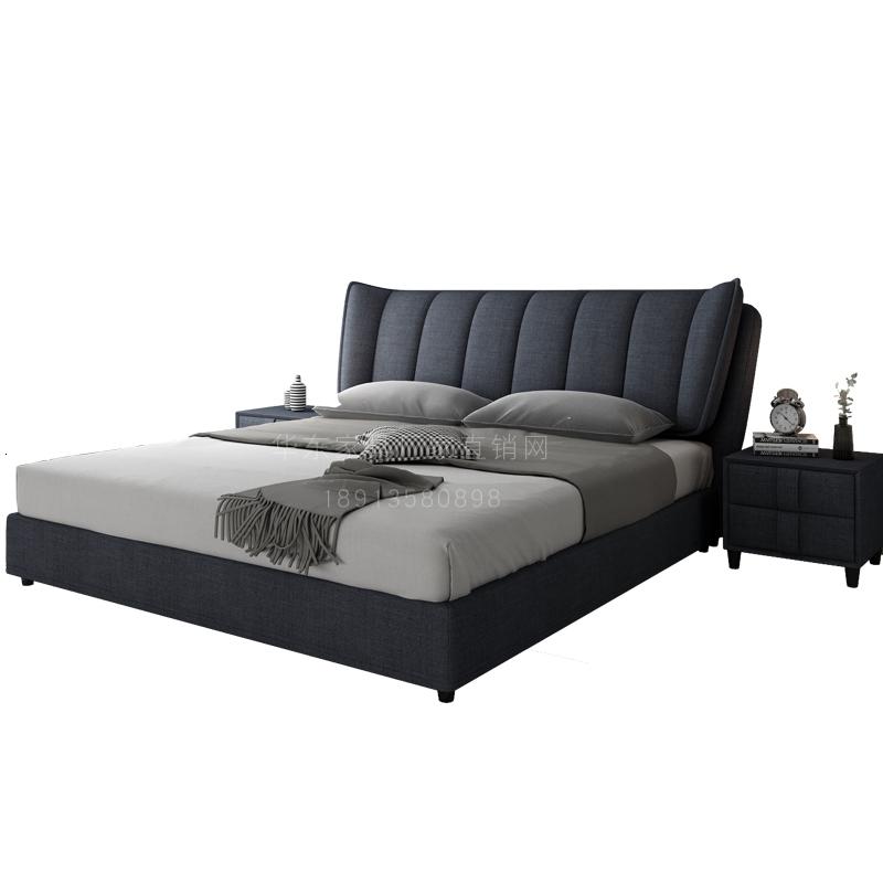 美式布艺床简约现代可拆洗北欧布床1.8米双人床小户型北欧网红床 单床+乳胶床垫+1个床头柜1000mm*2000mm组装式架