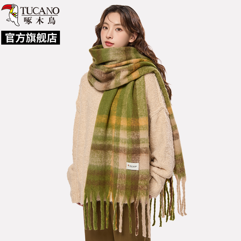 啄木鸟2025春新款围巾女加厚保暖情侣学生百搭黑白格子披肩围脖春高清大图