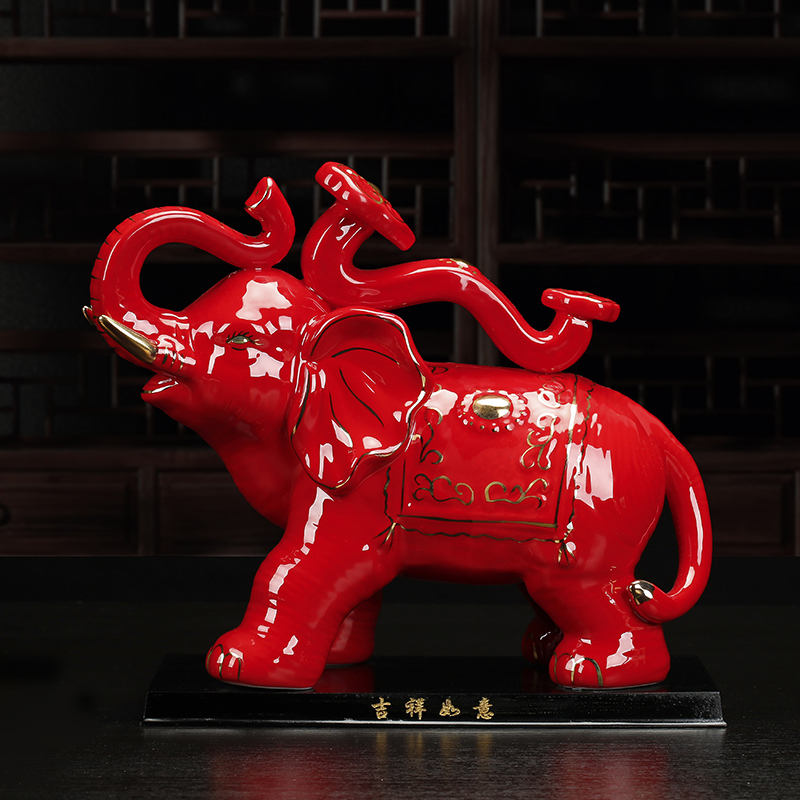 德化陶瓷大象摆件一对象吉祥如意白象红象乔迁开业礼品摆件三维工匠