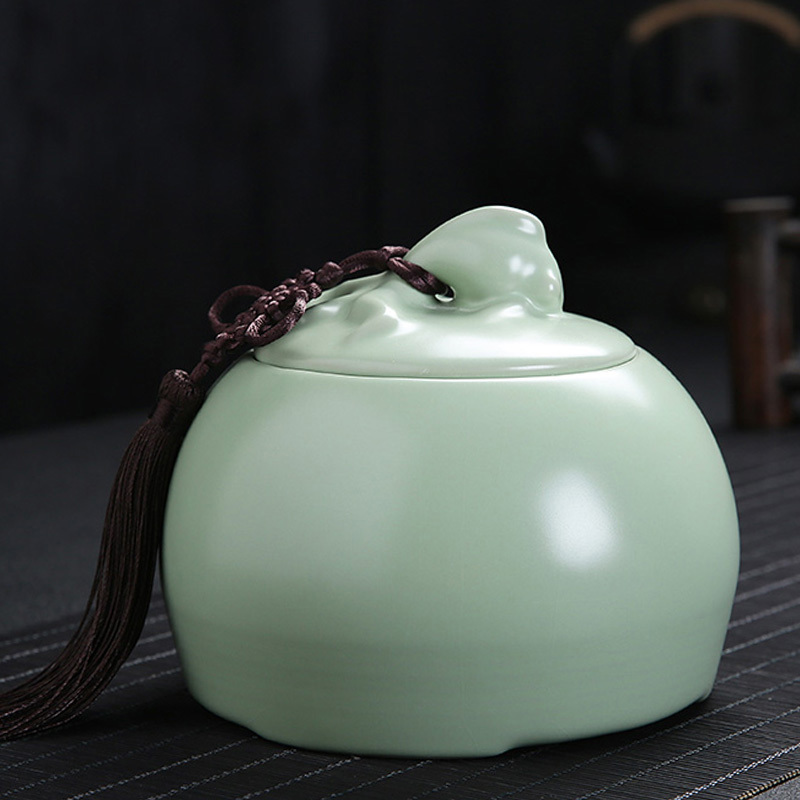 常生源 茶具 仿宋汝窑大号茶叶罐花茶罐密封储藏罐 年年有余茶叶罐