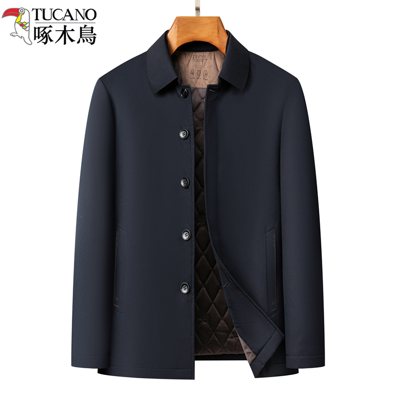 啄木鸟中老年棉服男秋冬翻领休闲爸爸棉衣轻薄小棉袄干部夹棉外领高清大图