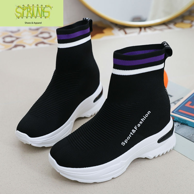 网红袜子鞋女2022秋季新款韩版百搭厚底内增高显瘦弹力休闲短靴潮语娄