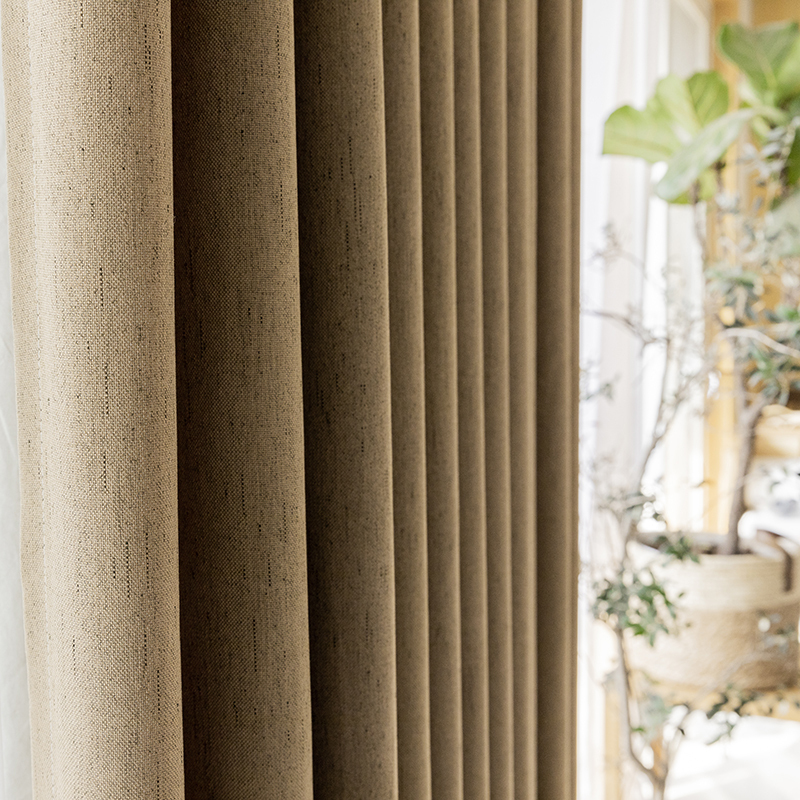 美帮汇现代简约北欧纯色遮光定制窗帘布隔热拼接落地窗飘窗客厅卧室定制 浅咖色布帘 宽1.5*高2.7-挂钩款