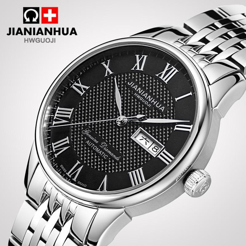 嘉年华CARNIVAL手表商务力洛克系列男士全自动机械表 男休闲时尚复古罗马大三针防水金属双日历男表腕表8605G双历款高清大图