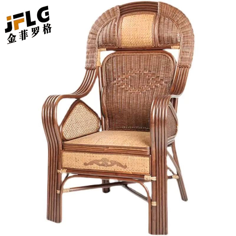 金菲罗格加宽透气弹簧座椅印尼真藤椅领导办公室老人高靠背单人太师椅高清大图