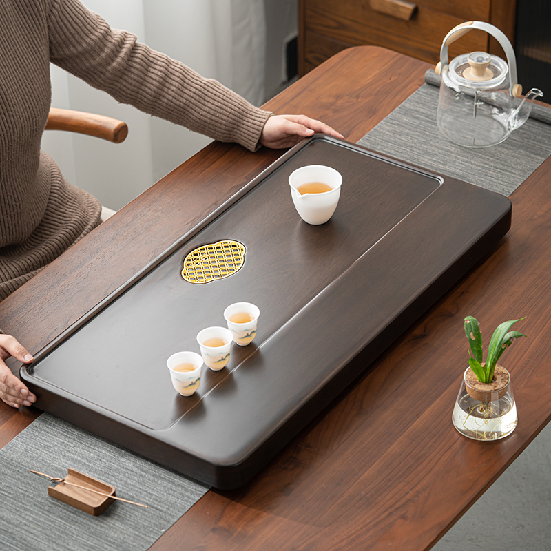 苏氏陶瓷(SUSHI CERAMICS)花梨实木正板切割黑檀木色百川办公家用排水式茶盘