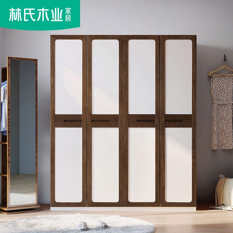 林氏木业北欧木质衣柜四门大衣橱平拉门整体衣帽柜现代家具BA1D-E
