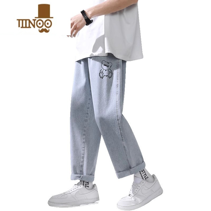 YANXU牛仔裤男士潮牌宽松直筒休闲九分男生夏季薄款阔腿长裤子男款高清大图