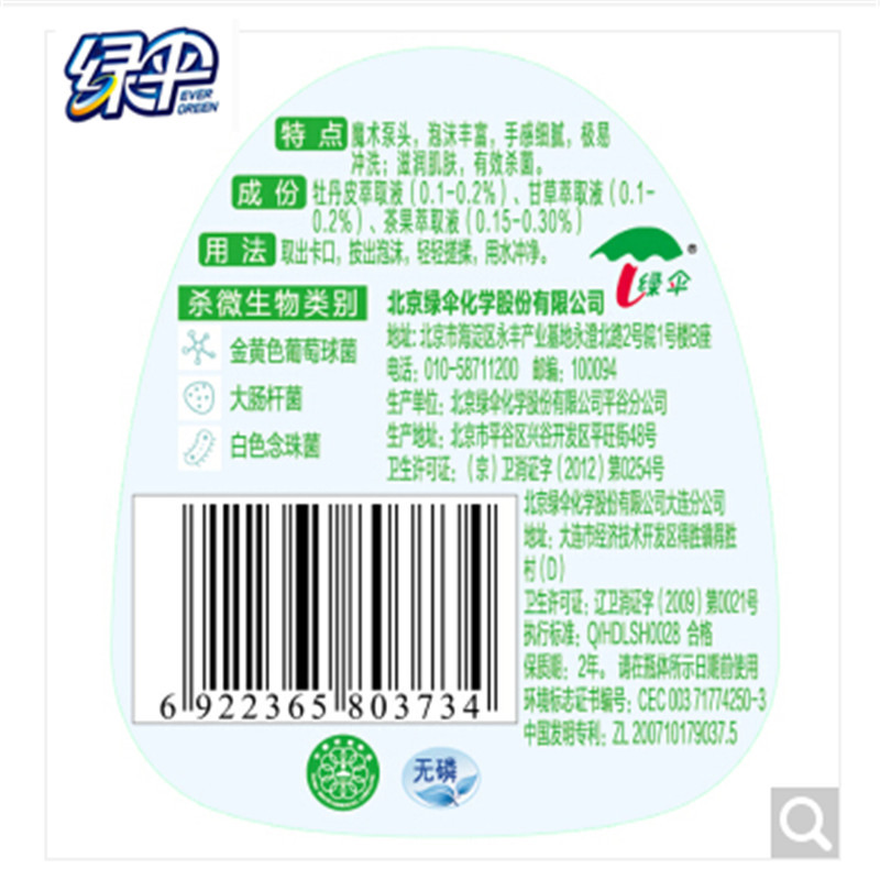 绿伞 ALC1002 泡沫洗手液300g/瓶芦荟香型
