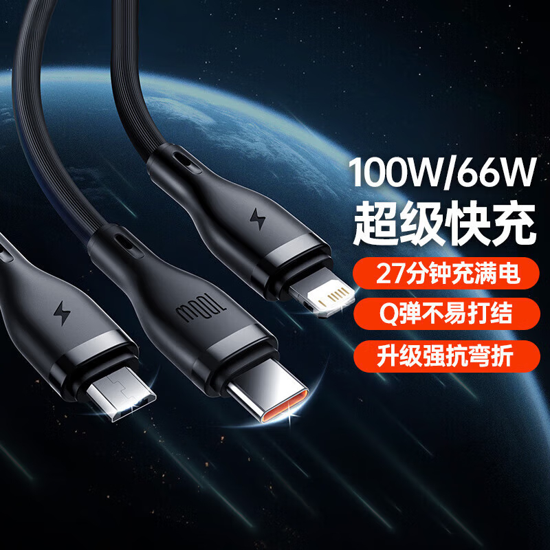 倍思 100W氮化镓充电器套装+三合一数据线快充100W/66W 适用iPhone14/13华为小米手机车载1.5米高清大图