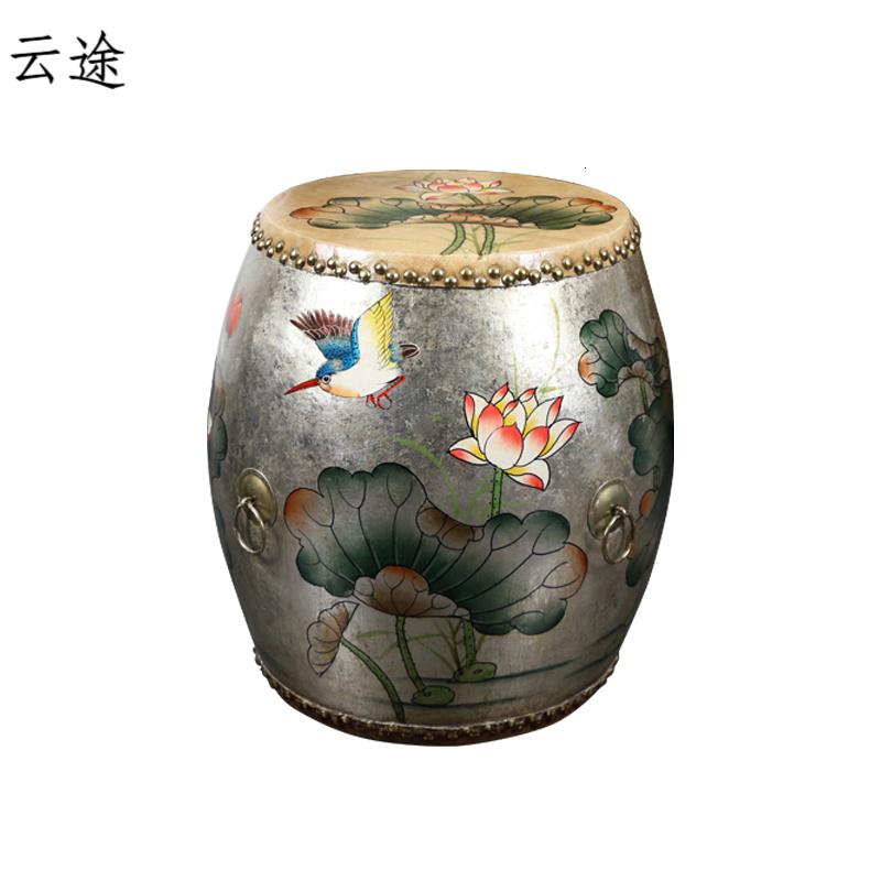 45cm 鼓凳实木彩绘特色创意仿古牛皮圆凳餐椅子换鞋凳古筝凳定制图片 高清实拍大图 苏宁易购