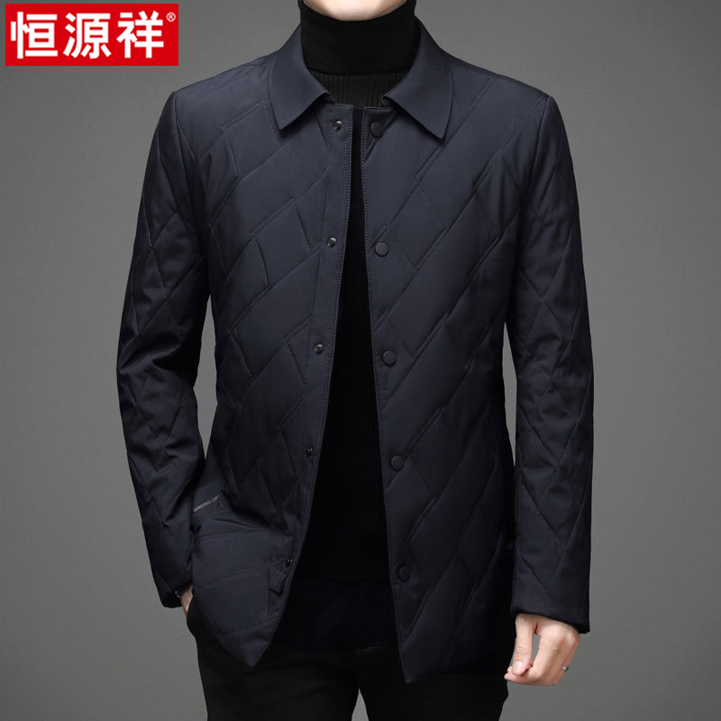 恒源祥棉衣男士中长款秋冬新款翻领棉袄中老年爸爸装羽绒棉服外套