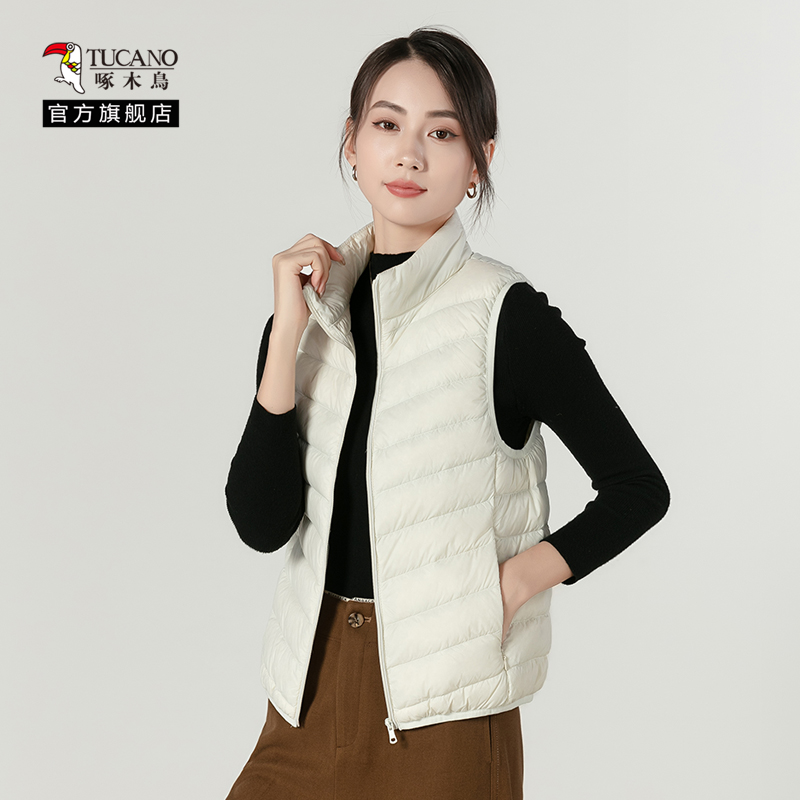 啄木鸟轻薄羽绒马甲女2024冬季新款立领韩版背心短款百搭外穿内4高清大图