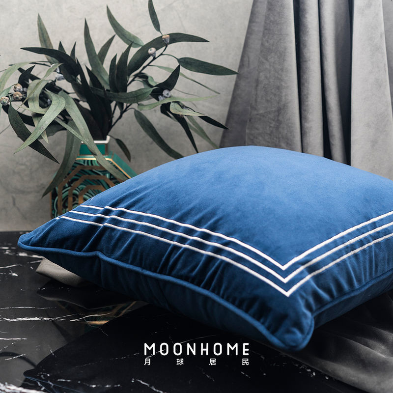 MoonHome月球居民北欧轻奢丝绒刺绣简约样板间绿含芯抱枕靠垫枕套
