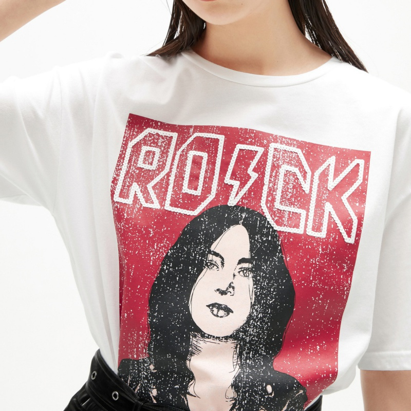 慕白女装夏季新款潮流大图案半袖宽松落肩印花短袖白色t恤女