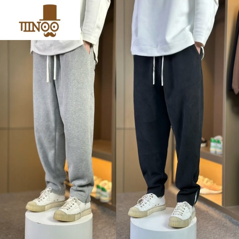 YANXU2023年秋季休闲裤子男ins高街侧开叉直筒裤潮流宽松脚裤季流裤高高清大图