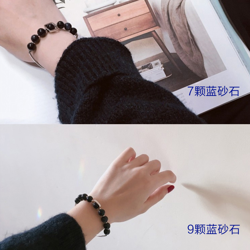 日韩国蓝砂石转运珠星月手链女韩版简约学生森系闺蜜情侣手饰手镯送女朋友老婆生日礼物送女朋友七夕情人节礼物