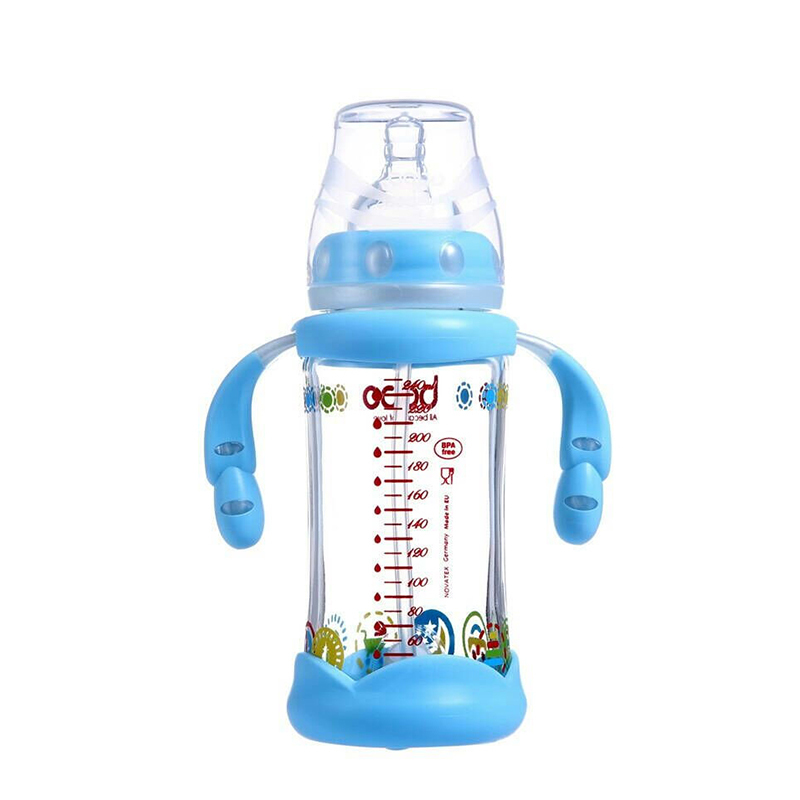 乐儿宝(bobo)防摔玻璃宽口径奶瓶 蓝色240ml (适用12个月以上宝宝)