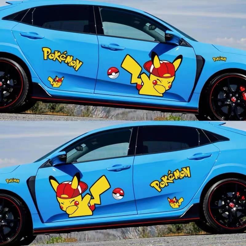 抖音奔跑皮卡丘汽车贴纸车身个性拉花网红同款比卡丘可爱卡通车贴红色