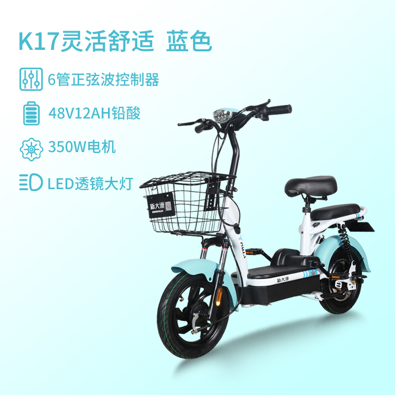 新大洲派乐/PALLA电动车K17时尚轻便48V12AH铅酸电瓶车小型电动自行车代步助力自行车 蓝色