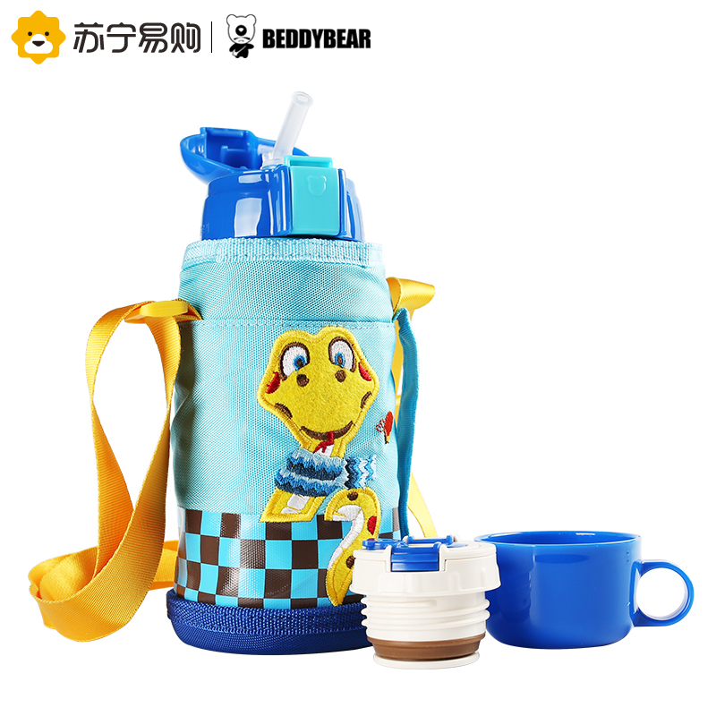 杯具熊(beddybear) 儿童保温杯宝宝学饮杯带吸管直饮两用儿童水杯男女儿童不锈钢水壶 蓝色小蛇 630ml