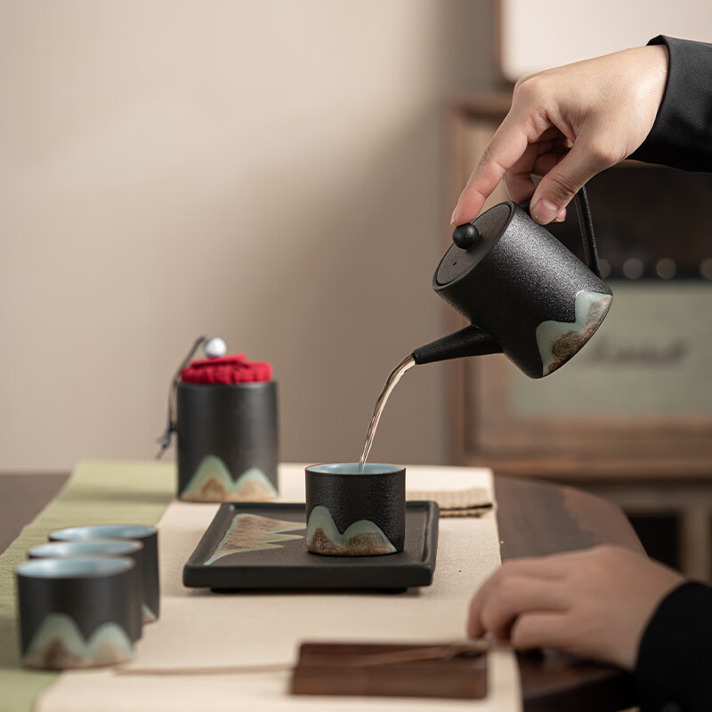 苏氏陶瓷(SUSHI CERAMICS) J0180 直身壶干泡套装(茶杯茶壶茶盘茶叶罐) 7件套 (单位:套)高清大图