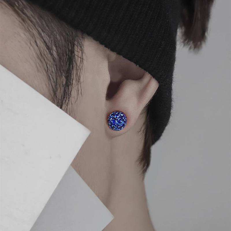 纯银耳钉男潮黑色男士高级感小众痞帅男生潮男耳环女晶簇s925耳饰送女朋友老婆情人节七夕生日礼物