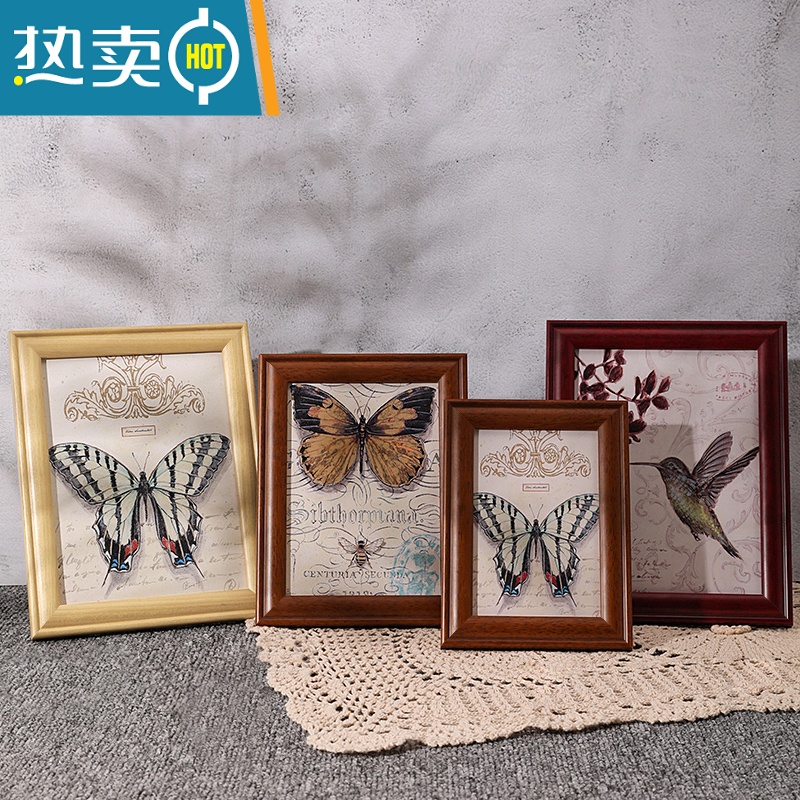 敬平复古相框摆台怀旧现代轻奢5 6 7寸画框七寸桌面A4美式小摆件定制 红木色 小12寸[内框20.3*30.5厘米]摆高清大图