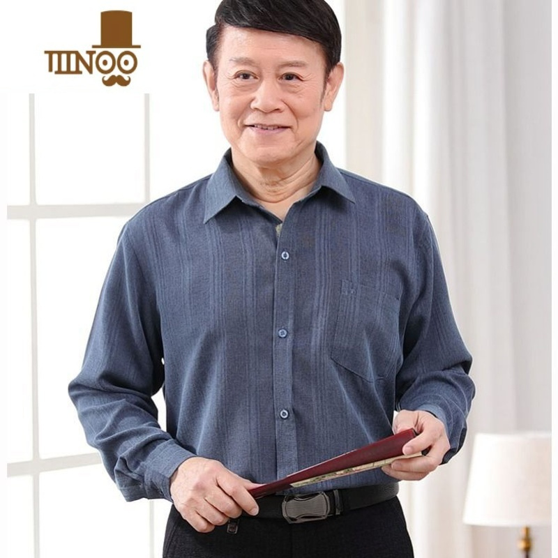 yanxu新款棉麻长袖衬衫男中老年人爷爷爸爸装老头亚麻宽松衬衣薄款