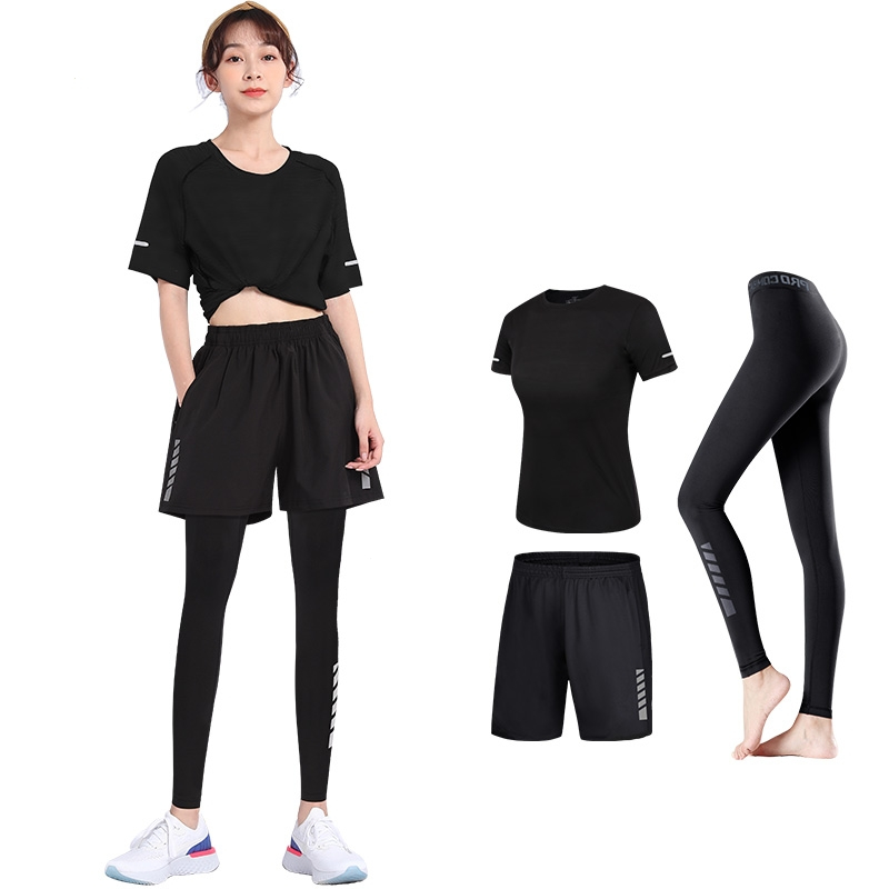 闪电客健身衣女宽松大码胖mm短袖运动服跑步套装夏季上衣瑜伽裤衣服