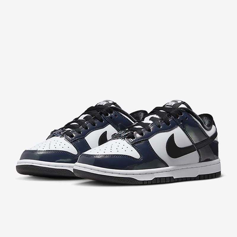 Nike耐克女鞋Dunk Low白深蓝镭射熊猫漆皮渐变低帮板鞋FQ8143-001
