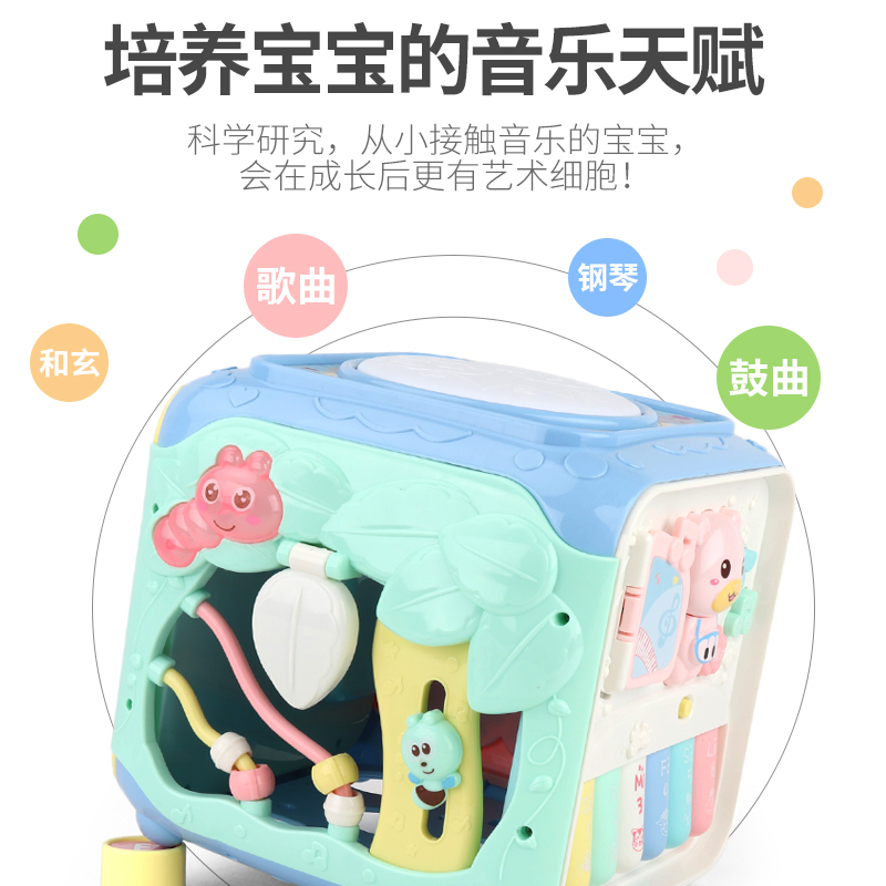 儿童手拍鼓婴儿8音乐拍拍鼓早教六面体0-3-6个月一岁宝宝玩具 大号多功能六面屋[充电+螺丝刀]+兔子拨浪鼓高清大图