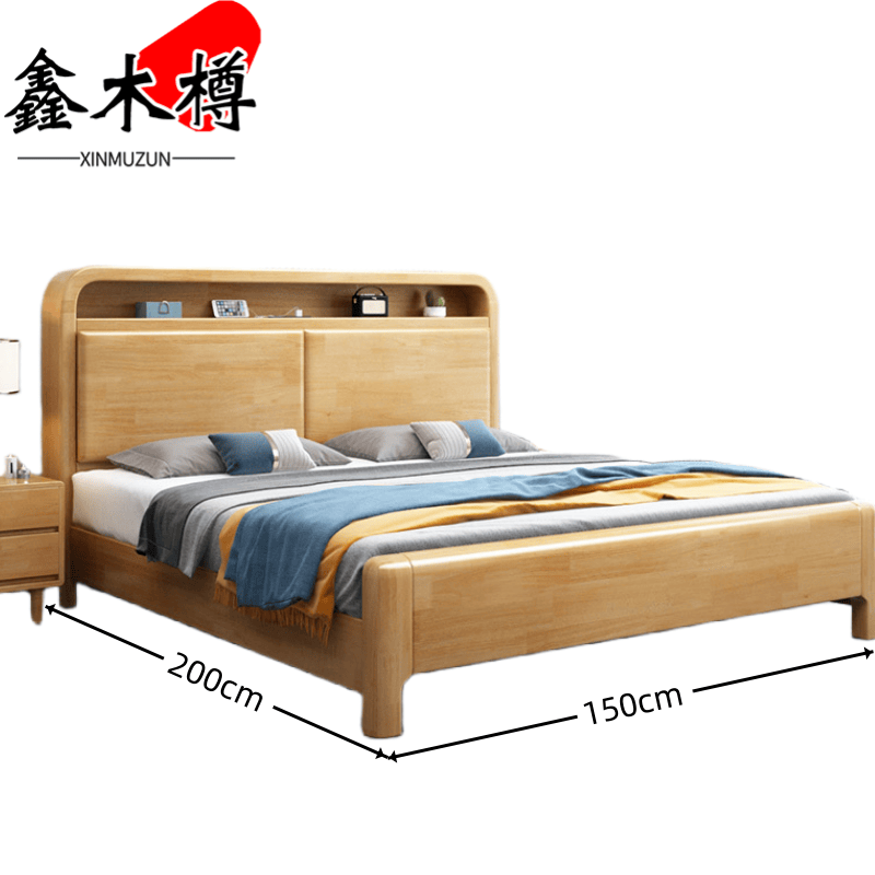 鑫木樽床1.5m原木色+床头柜套高清大图