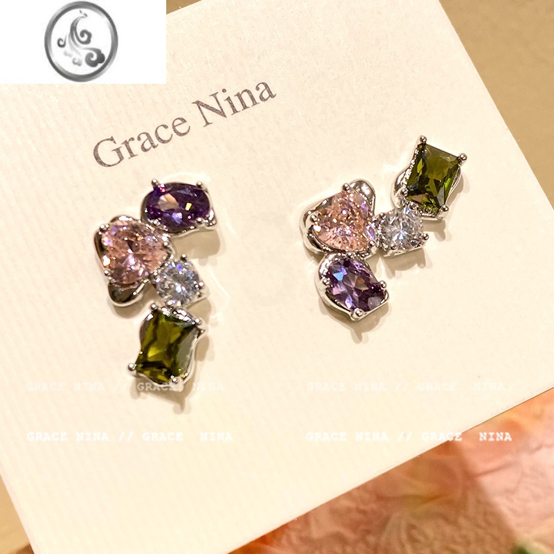 JiMi芭比Q了~几何微镶彩锆耳钉轻奢高级感独特耳环2023新款耳饰女高清大图