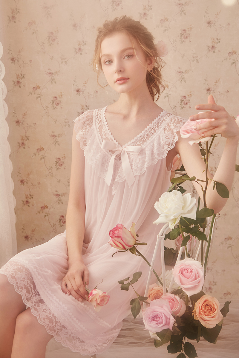 hlcomanrosetree吊带睡裙女夏莫代尔公主宫廷风睡衣冰丝性感蕾丝薄款
