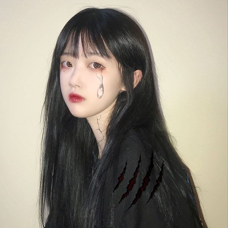 假发女长直发可爱空气刘海学生黑长发蓬松逼真全发套齐刘海中长发