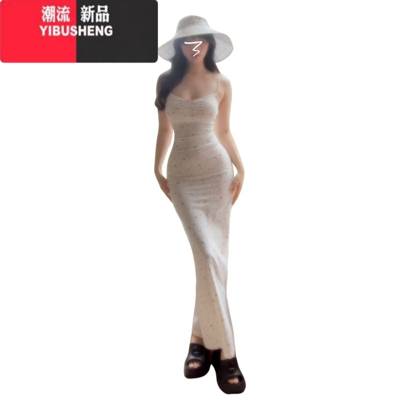 YIBUSHENG海边度假风情万种连衣裙子长裙女季2024新款收腰修身碎花吊带裙