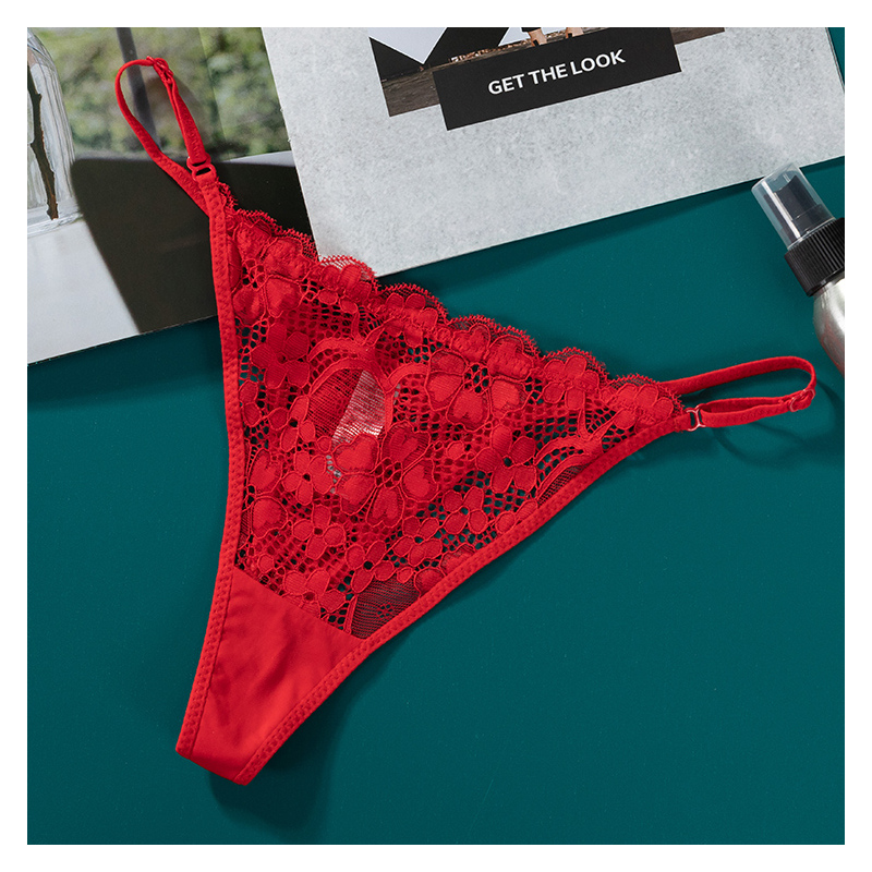 可莉允性感蕾丝内裤女士三角裤头棉大红色本命年红内裤结婚喜庆网纱薄