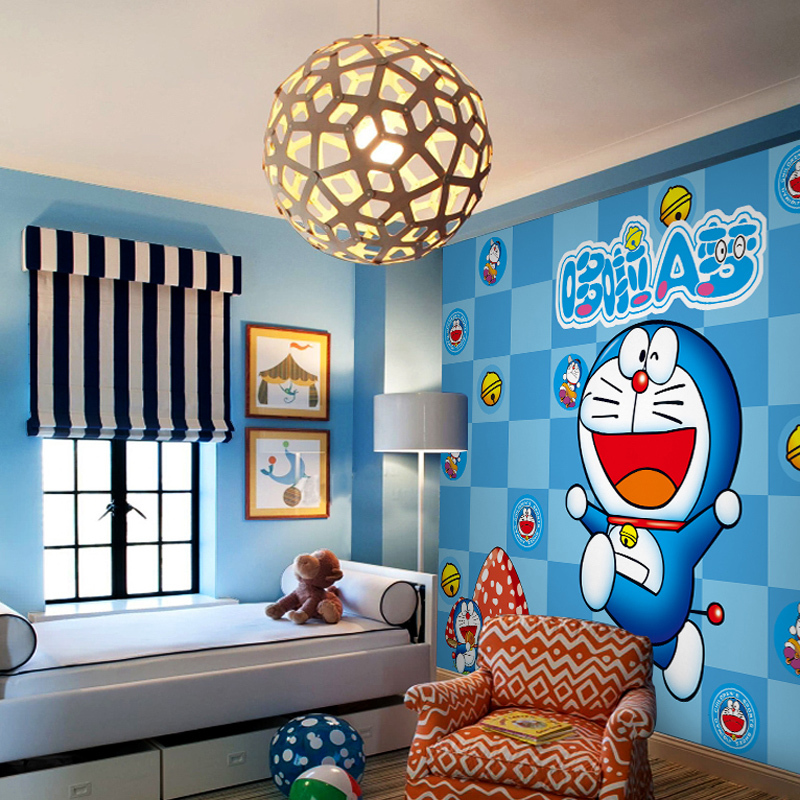 卡通男孩儿童房壁纸机器猫哆啦a梦壁画叮当猫动漫无纺布墙纸卧室