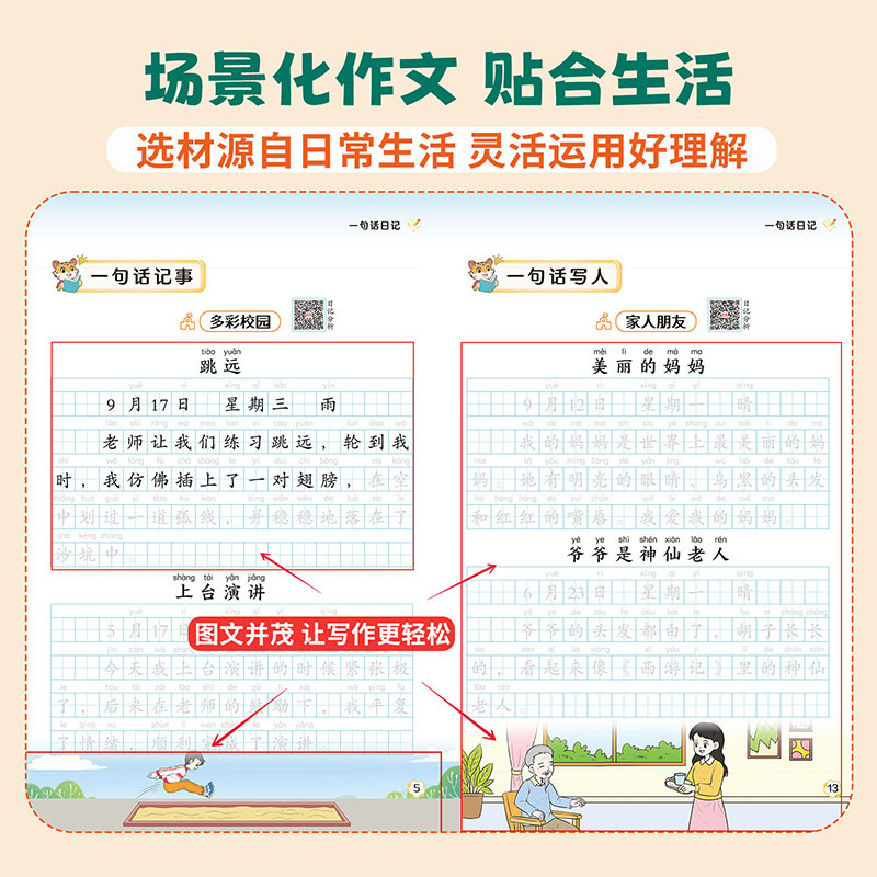 一句话作文 [正版]小学生一句话日记+一句话作文一二三四五六年级语文练字帖优美句子积累大全作文写作技巧专项训练看图写话每