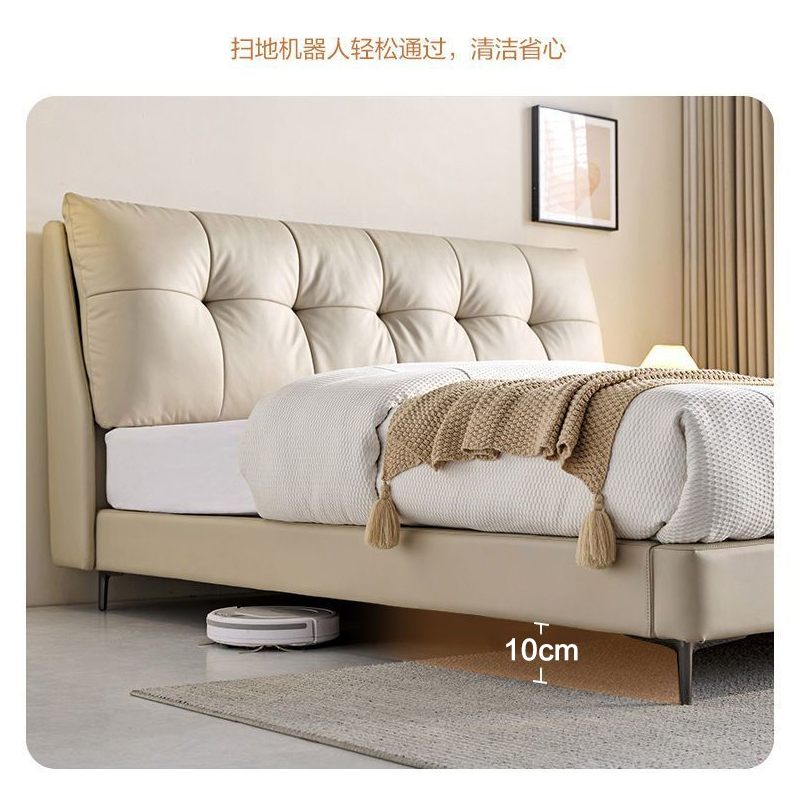 纳帕真皮床主卧室现代简约双人床高端大气软包床意式轻奢储物婚床高清大图