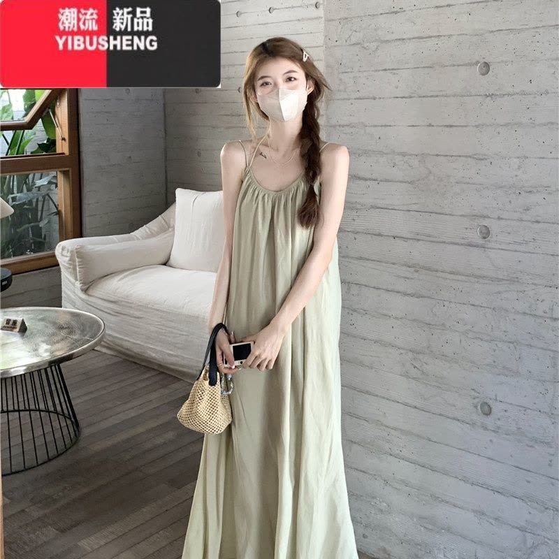 YIBUSHENG白色露背挂脖吊带连衣裙女泰国穿搭海边度假沙滩无袖长裙小个子图片