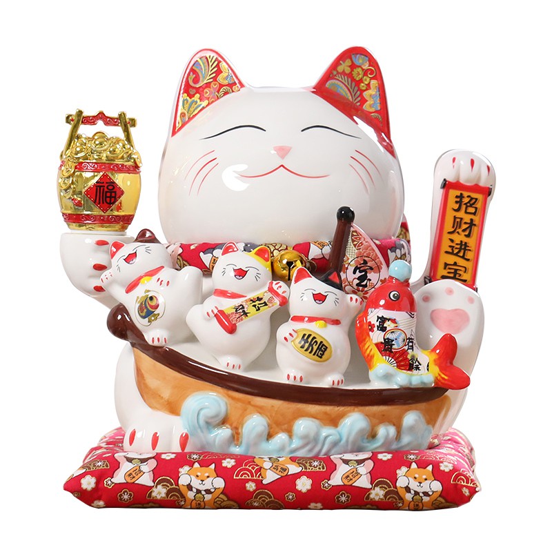 摇手猫摆件电自动招手开业店铺收银台家居客厅创意礼品存钱罐 三维工匠 小号七彩猫组合猫高清大图
