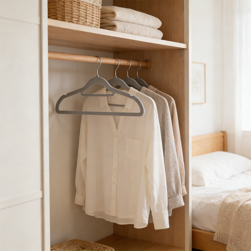 山之只 植绒防滑衣架 灰色40cm 个高清大图