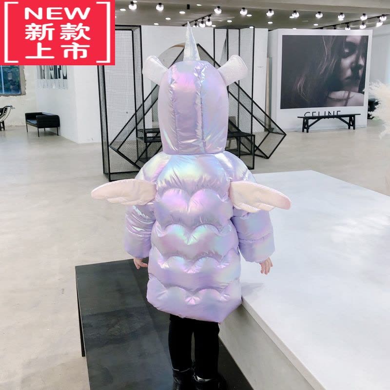 可莉允女童独角兽羽绒棉衣冬季2022加厚儿童炫彩外套女宝宝免洗翅膀棉服图片
